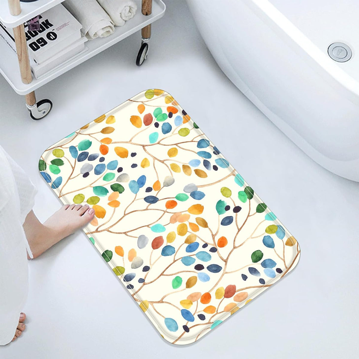HASTHIP Bathroom Shower Curtain Sets, Waterproof Boho Leaf Print, 3Pcs Combo Pack, Includes Shower Curtain, Toilet Cover, Water Absorption Mat, Durable, Elegant Design for Indian Bathrooms