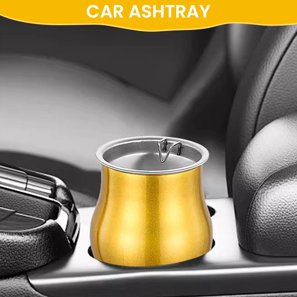 HASTHIP Car Ash Tray Stainless Steel Ashtray, Gold Windproof Ashtray with Funnel Lid, Car Ash Tray Table Ash Tray for Home Office, 3.54x2.75inch (Gold)