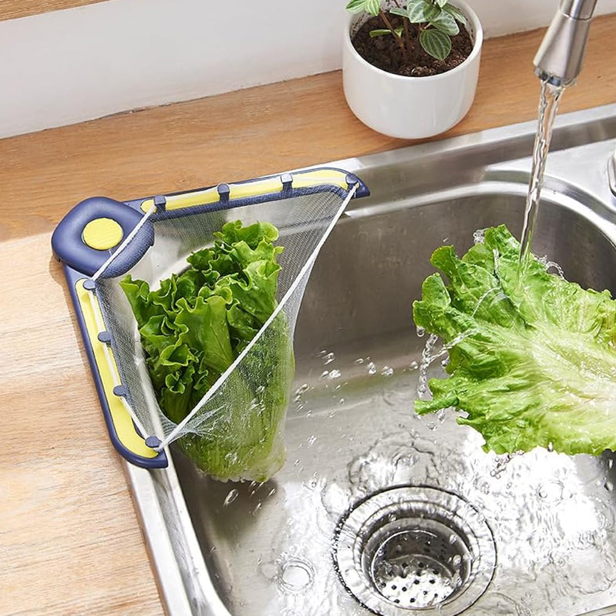 HASTHIP Kitchen Sink Strainer With 50Pcs Filter Mesh Bags Self Adhesive Folding Sink Strainer Dish Cloth Rack Metal Modern Kitchen Sink Edge Disposable Residues Strainer