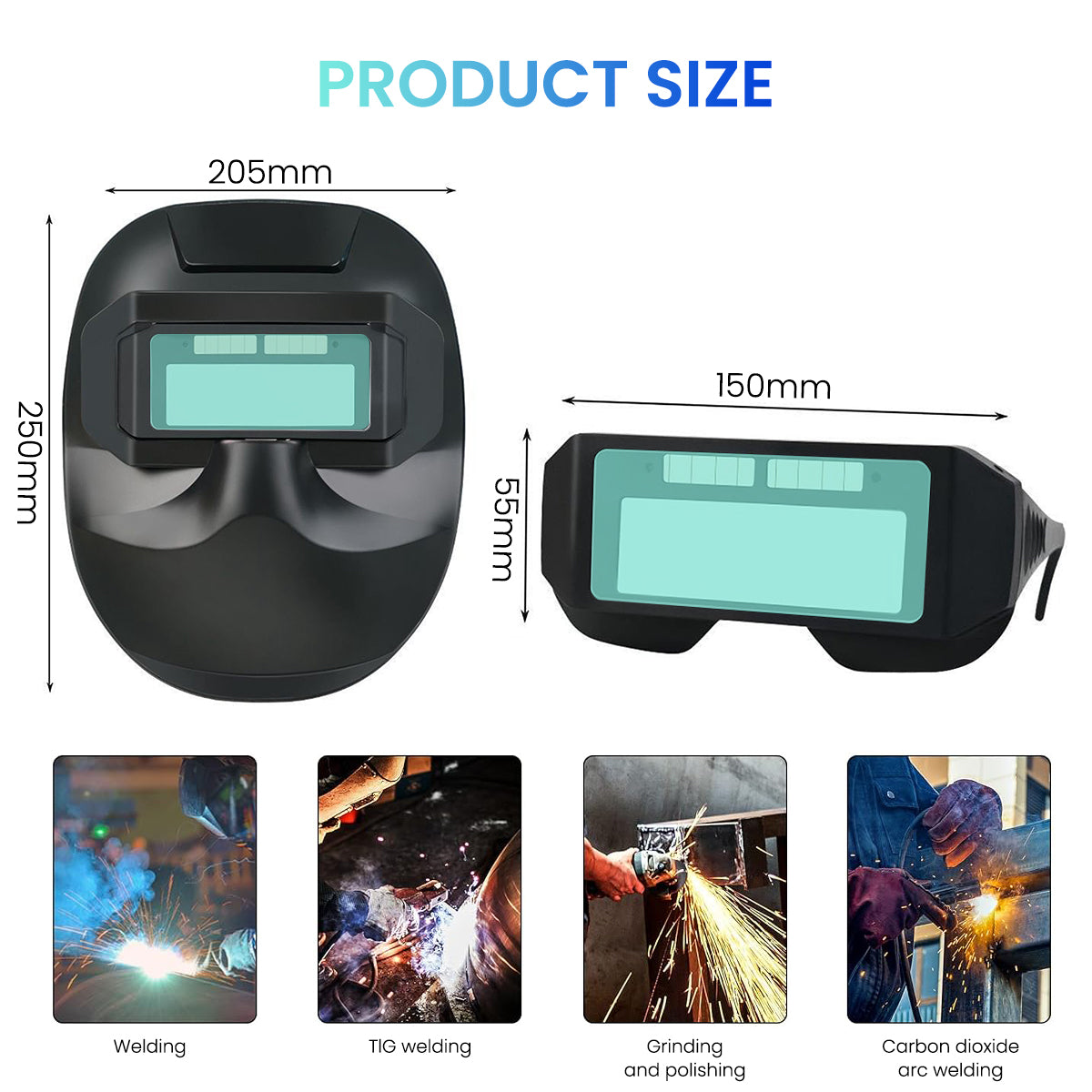 Serplex Welding Helmet with Detachable Auto Darkening Welding Glasses 2 in 1 Welding Helmet Welding Goggles Protective Safety Welding Mask Helmet with 5 Replacement Goggle Lens