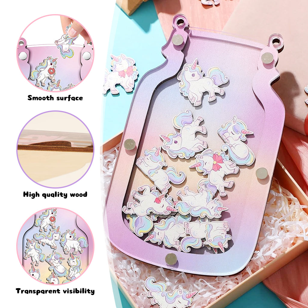 PATPAT Unicorn Reward Kit for Kids Wooden Reward Jar with 20Pcs Cartoon Unicorn Tokens Fun Cartoon Reward Token Kit for Kindergarten, Home Education