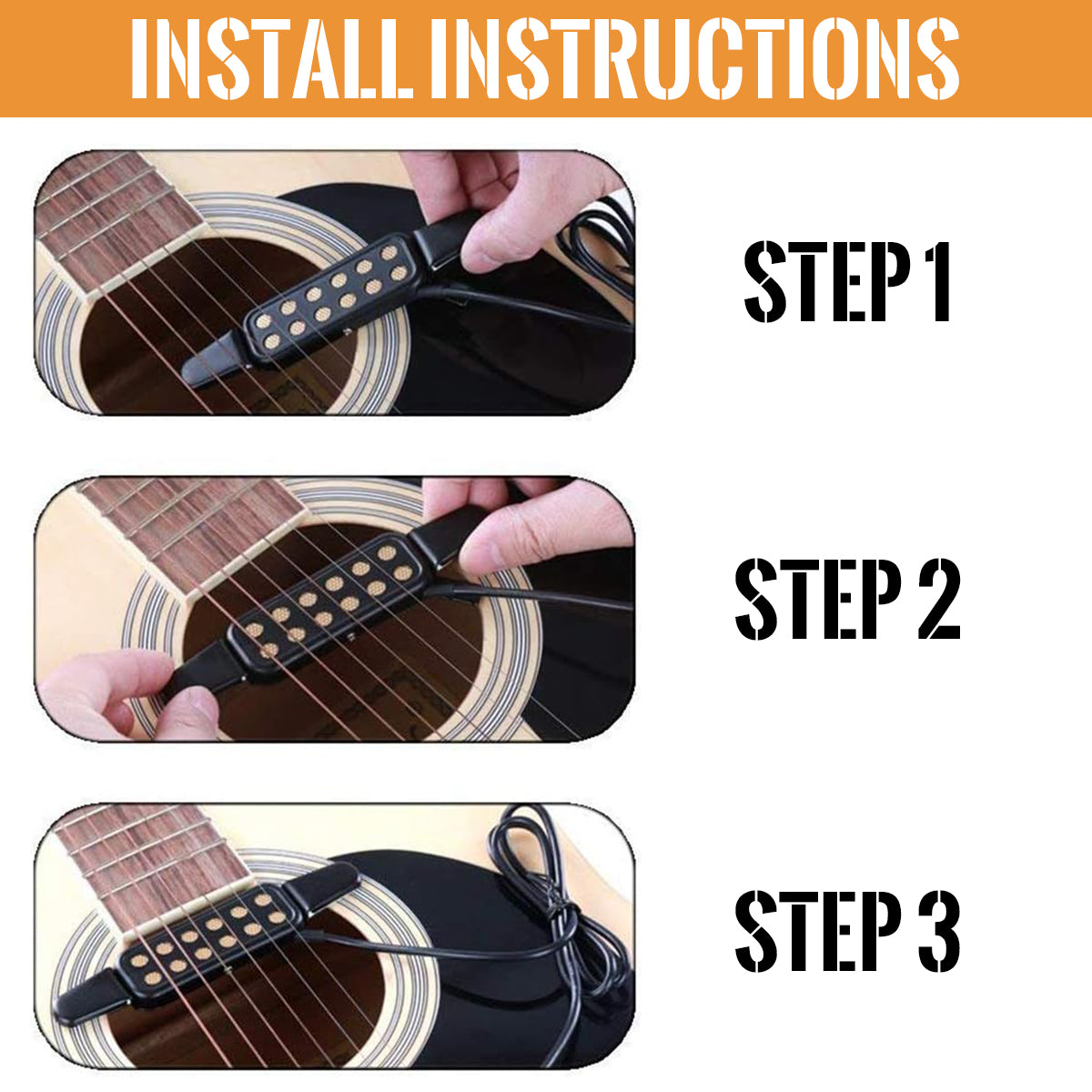HASTHIP® Guitar Pickup 12 Pole Pieces Design Guitar Pickup Clip-On Guitar Pickup with Tone & Volume Control Acoustic Guitar Pickup Device Plug and Go Electric Transducer Guitar Pickup, 10Ft Cable