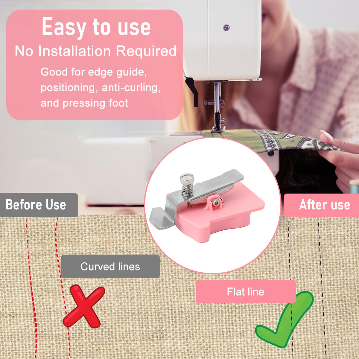 HASTHIP Upgraded Seam Guide for Sewing Machine,Sewing Clips Supplies Accessories,Magnetic Sewing Guide with Clip,Multi-Purpose Tool Polygonal Strong Gauge,Universal Sewing Machine (Pink)