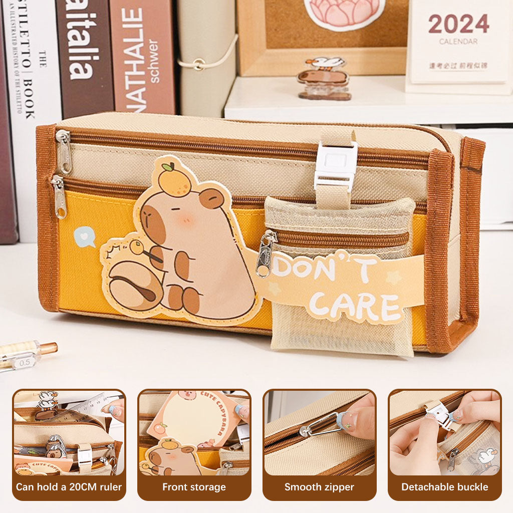 Climberty Capybara Stationery Set for Students & School Gift, 64 Pcs Adorable Cartoon Supplies with Pens, Pencil Bag, Stickers, Correction Tape, Sticky Notes & Capybara Backpack Charm