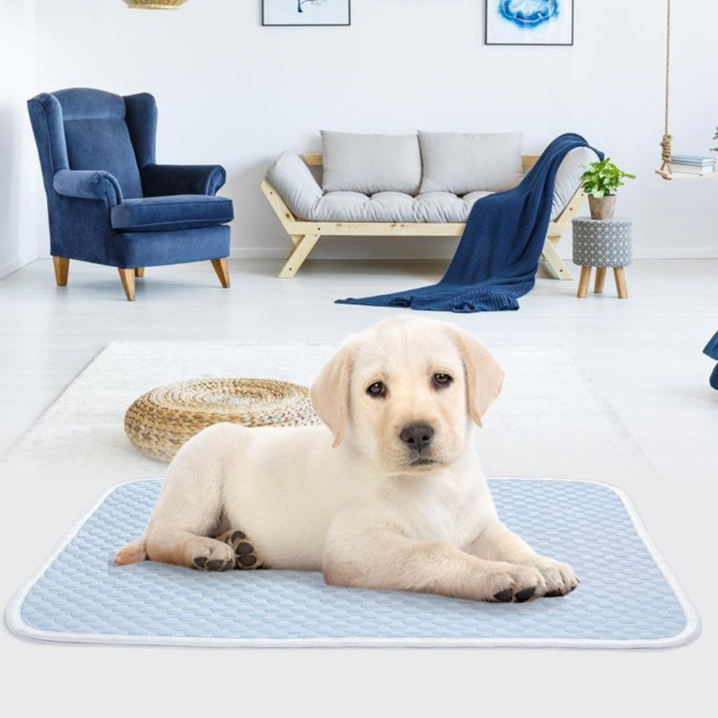 Qpets Dog Cooling Mat, Summer Cooling Pad Sleeping Pad for Dogs Cats Ice Silk Blue Pets Cooling Pad Sleeping Cooling Mat