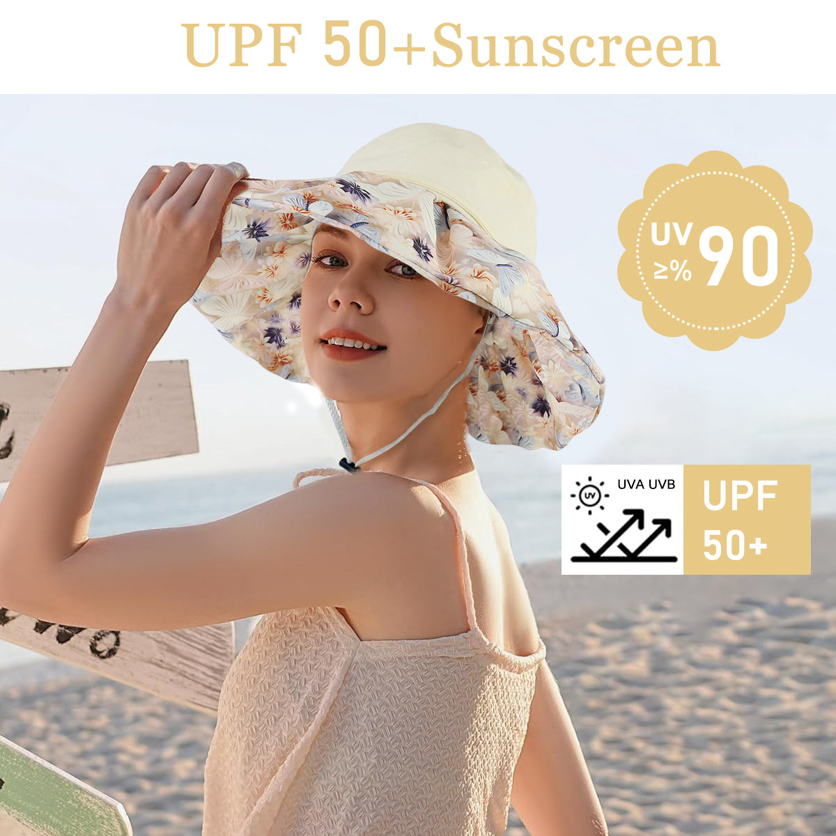 SANNIDHI Sun Hat for Women UPF 50+ Sun Protection Fashion Floral Wide Brim Bucket Hat for Women Breathable Mesh Liner Design Flexible Brim Outdoor Sun Hat Beach Hat with Detachble Chin Strap