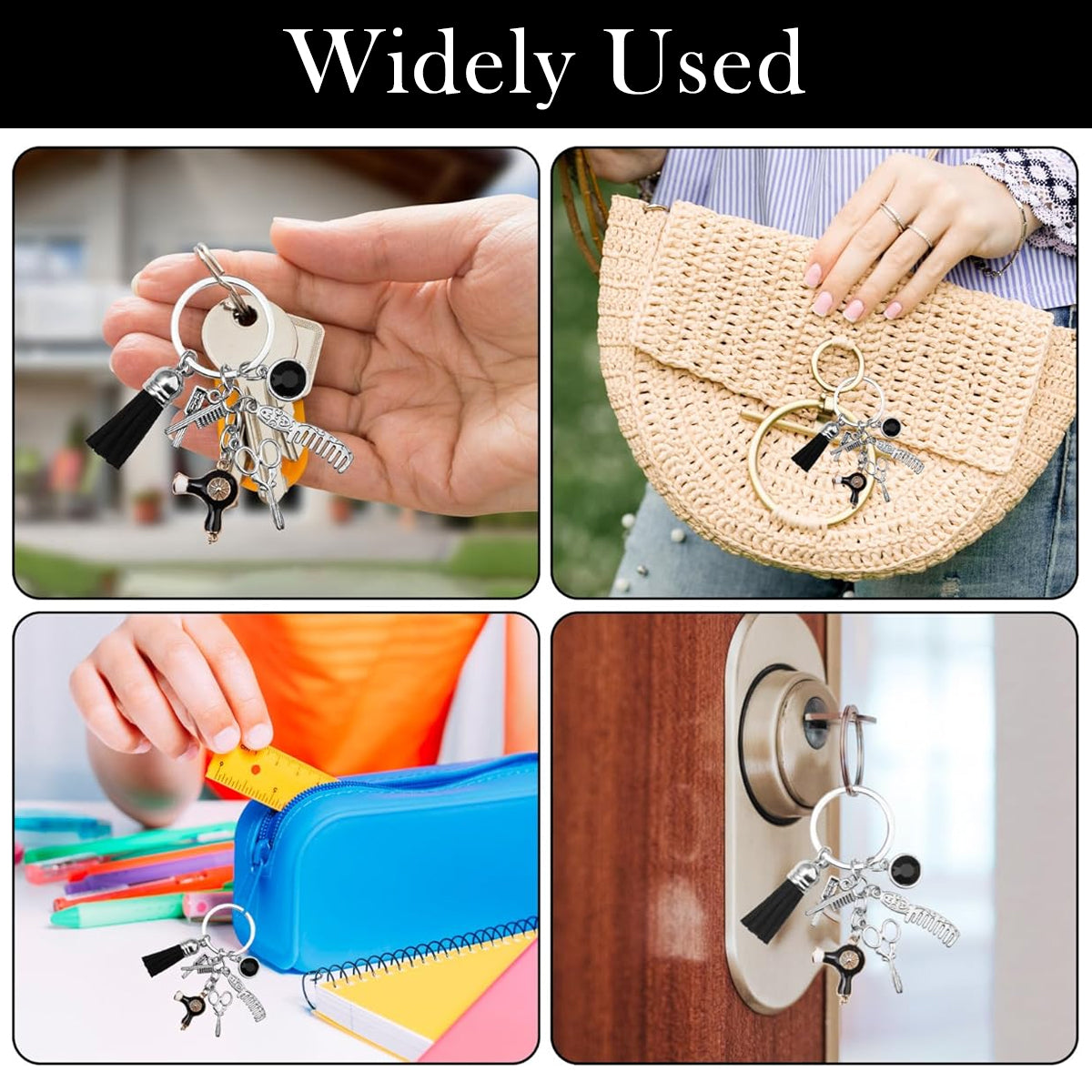 HASTHIP Keychain Keyring Creative Scissors Comb Charm Metal Tassel Keyring Keychain Backpack Charm Barber Tool Charm Keychain Gift Birthday Gift