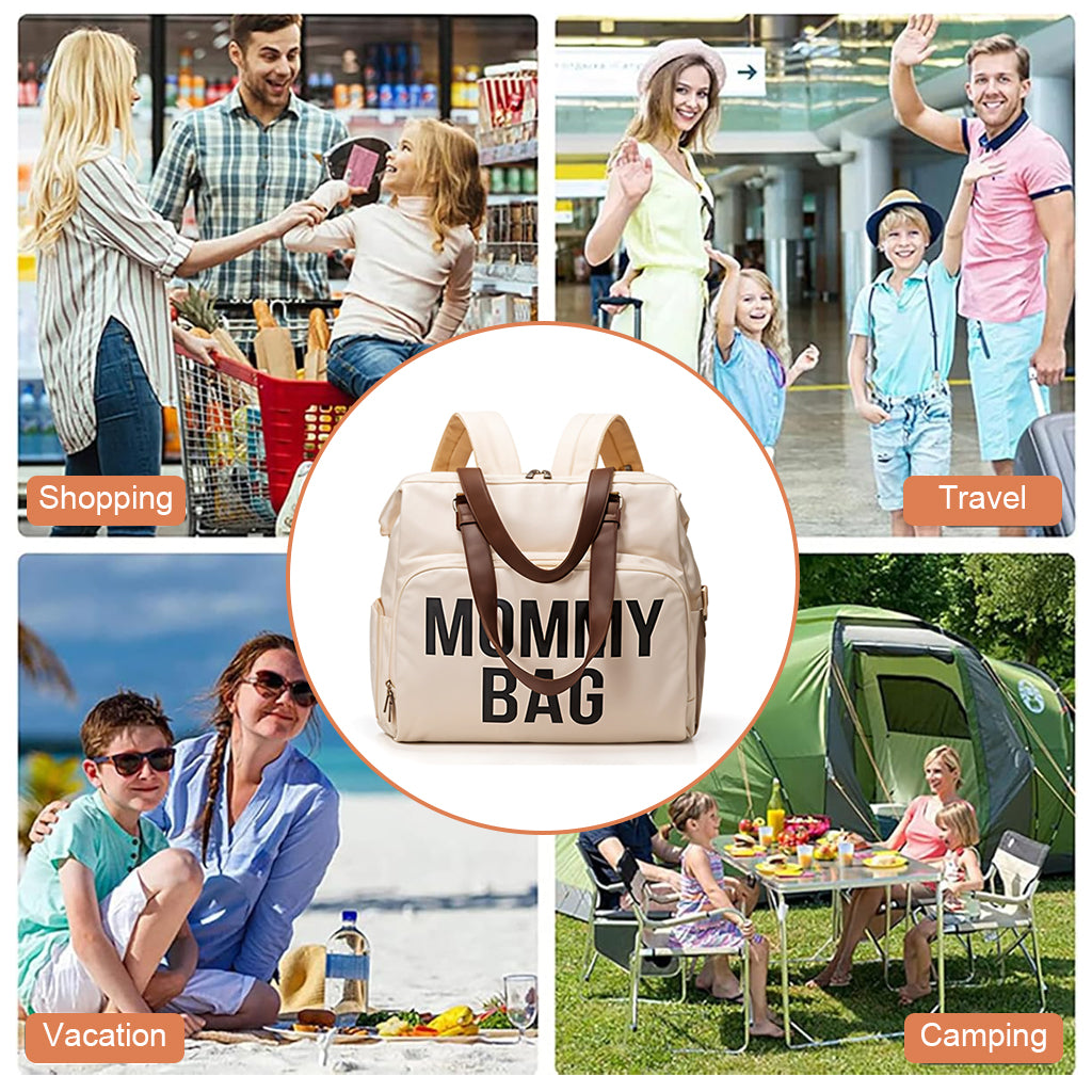 ZIBUYU Diaper Bag Mommy Tote Bag Oxford Cloth Mommy Bag Backpack Shoulder Bag Multi Layer Waterproof Portable Diaper Bag Backpack Travel Mommy Tote Bag, Beige.