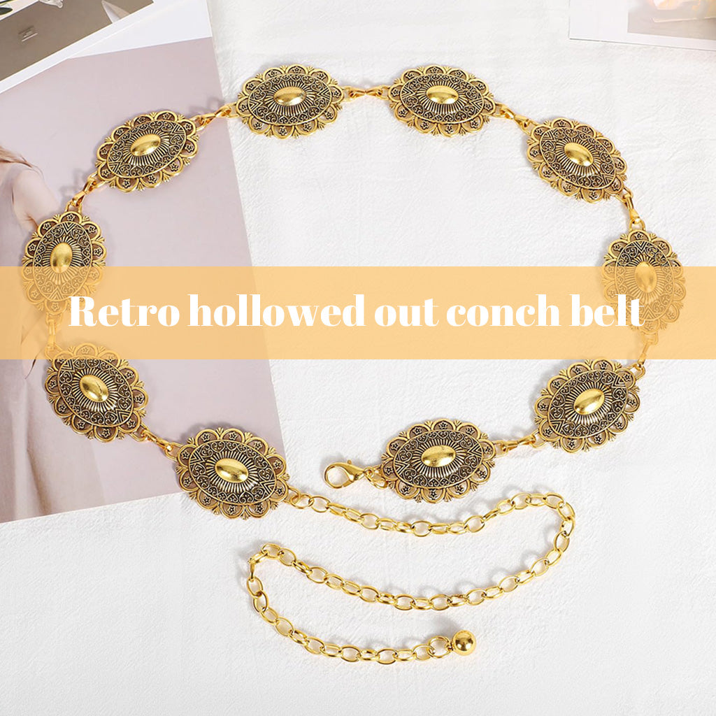 SANNIDHI Boho Waist Belt for Women Vintage Cutout Metal Concho Belt Saree Waist Belt Metal Concho Belt Western Fashion Conchos Adjustable Women Waist Belt