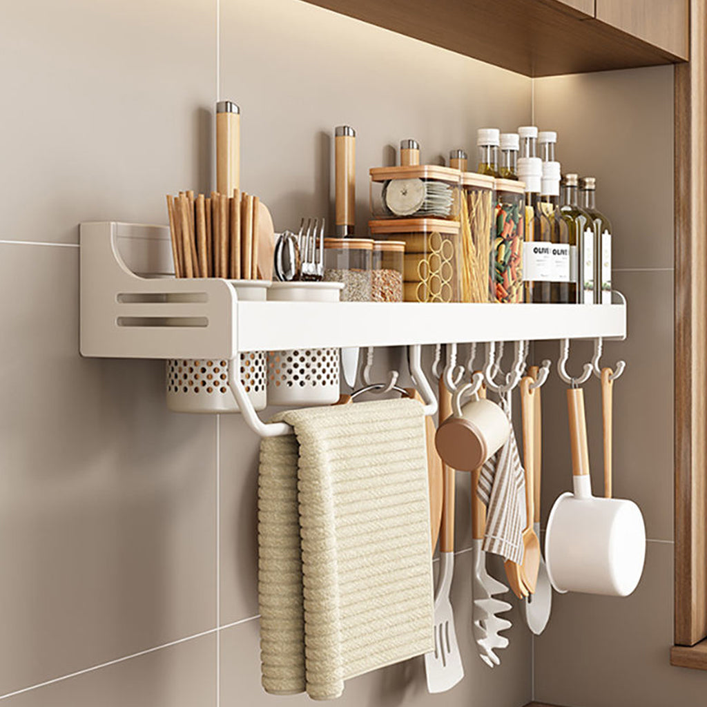 HASTHIP Kitchen Wall Seasoning Jar Holder 23.6 inches Rugged Aluminium Utensil Organizer Cutlery Cutter Holder Seasoning Jar Wall Shelf Dish Towel Rack Modern Kitchen Organizer, 23.6x4.92x3.94 cm