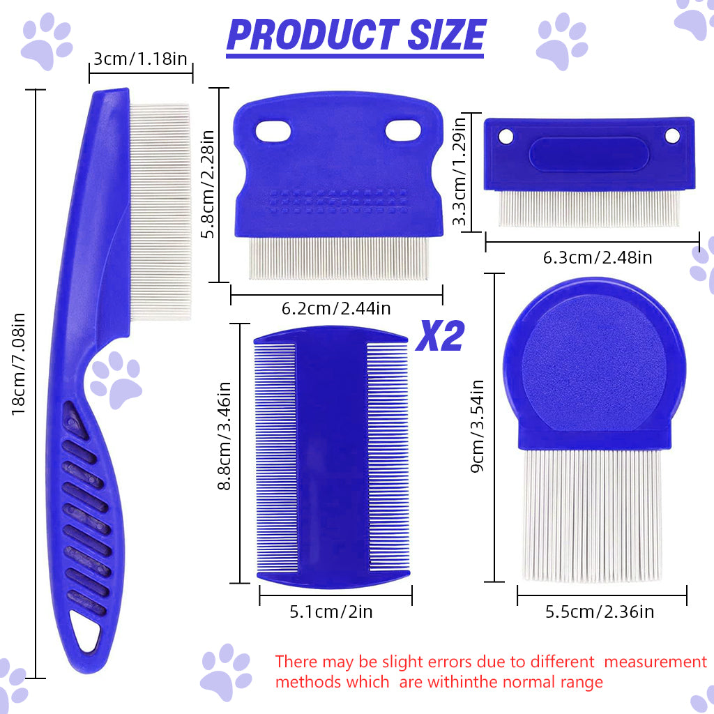 Qpets 6Pcs Flea Combs for Cats Dogs Double-sided Flea Combs Metal Fine Teeth Flea Combs with Handle Pet Grooming Tool Grooming Combs