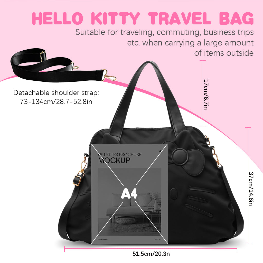 PALAY Kitty Shoulder Tote Bag for Girls Women Oxford Cloth Crossbody Bag Travel Shoulder Bag Fitness Bag Carry-on Day Bag Duffel Bag with Detachable Shoulder Strap