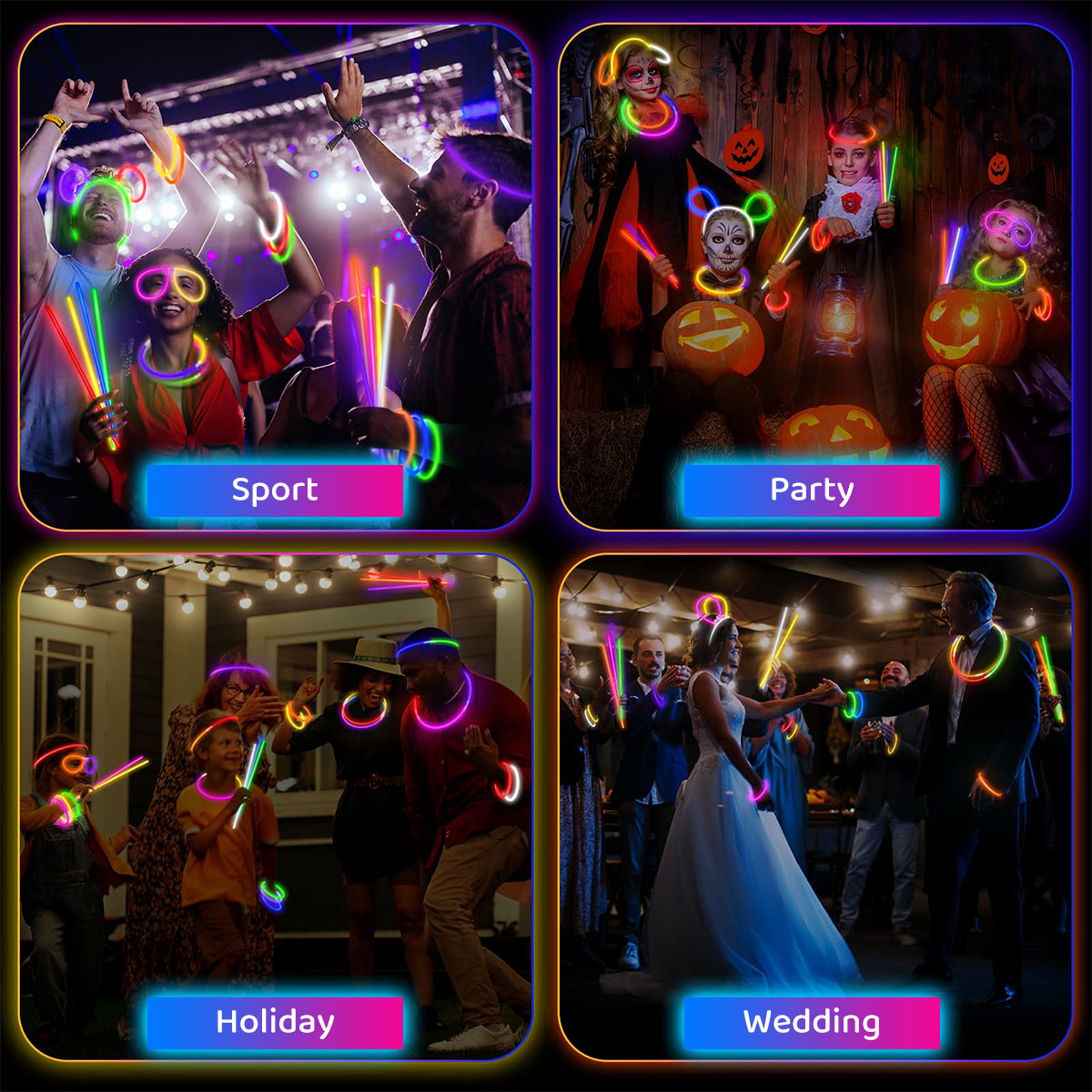PATPAT Glow Sticks Pack of 100 Mixed Color, Glow In Dark Stick Glowing Toys Fluorescence Stick Bracelet Rings Glowing Wrist Rings Magic Stick for Kids Party Supplies Party Accessories