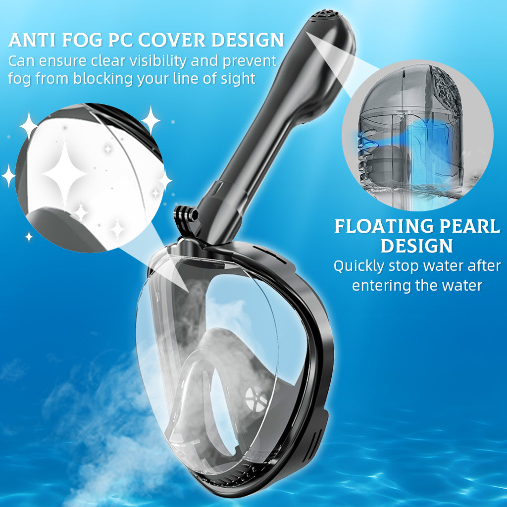 Proberos Adult Snorkel Mask, 180° Wide Angle View Anti-Fog Snorkling Face Mask with Drain Valve, Detachable Breathing Tube Design Full Face Snorkeling Mask Diving Gear with Camera Mount, L/XL