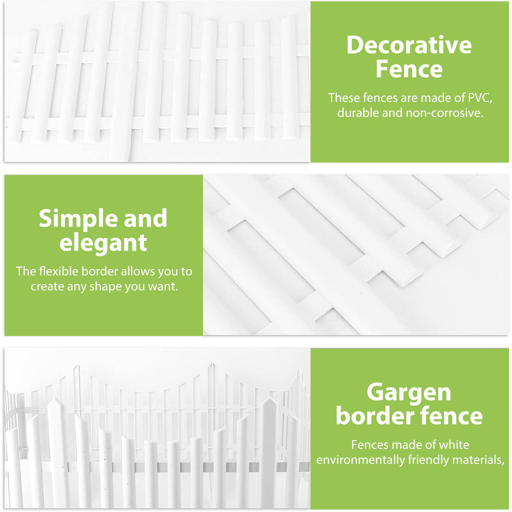 HASTHIP 4Pcs Garden Fences Decorative White Insert-in Connectable Garden Flower Bed Landscaping Boarder Fences Weather Resistant PVC Garden Fences, 60x34cm