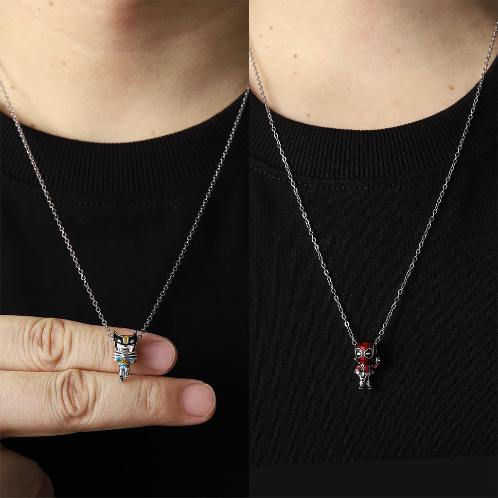 SANNIDHI 2Pcs Cartoonish Charm Necklaces Link Chain Necklaces Popular Deadpool and Wolverine Friendship Necklaces 45cm Adjustable Dainty Necklace Gift for Besties Friends Birthday Gift