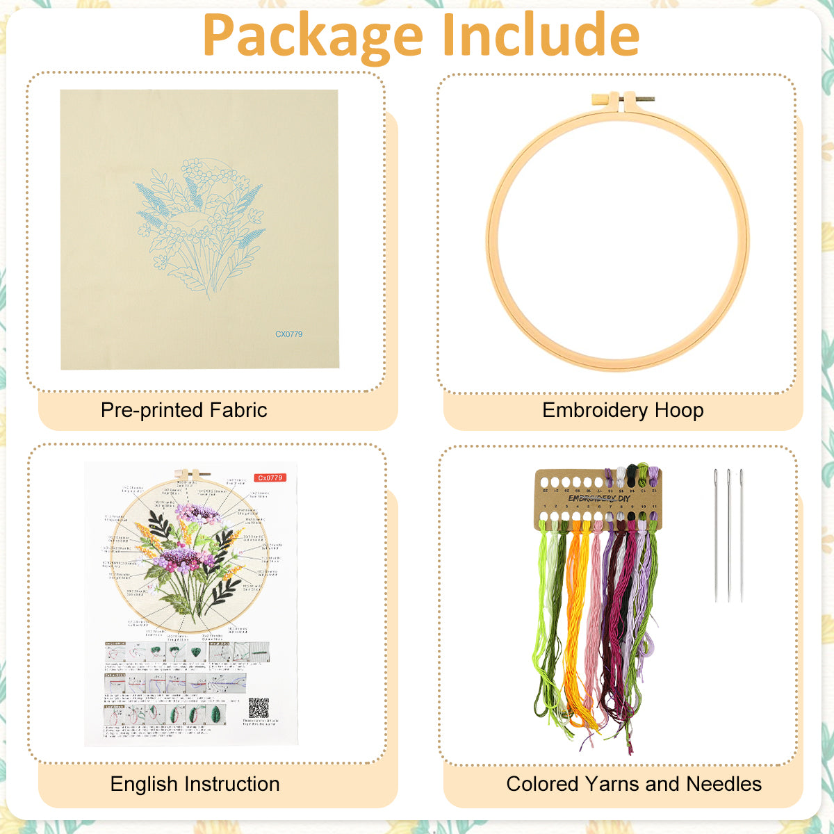 HASTHIP® Cross Stitch Embroidery Kit for Beginners with Pattern and Instructions, DIY Fabric Embroidery Starter Kit Cross Stitch Kit with Color Yarns, Needles, 20cm Dia Embroidery Hoop, Instruction