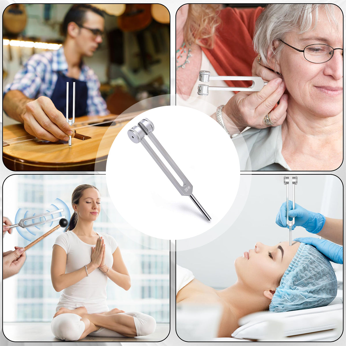HASTHIP Tuning Fork 128Hz, Aluminum Alloy Tuning Fork for Acoustic Testing, Healing and Sound Therapy 128Hz Low Frequency Tuning Fork Set with Rubber Hammer, Wrench Tool, Storage Pouch
