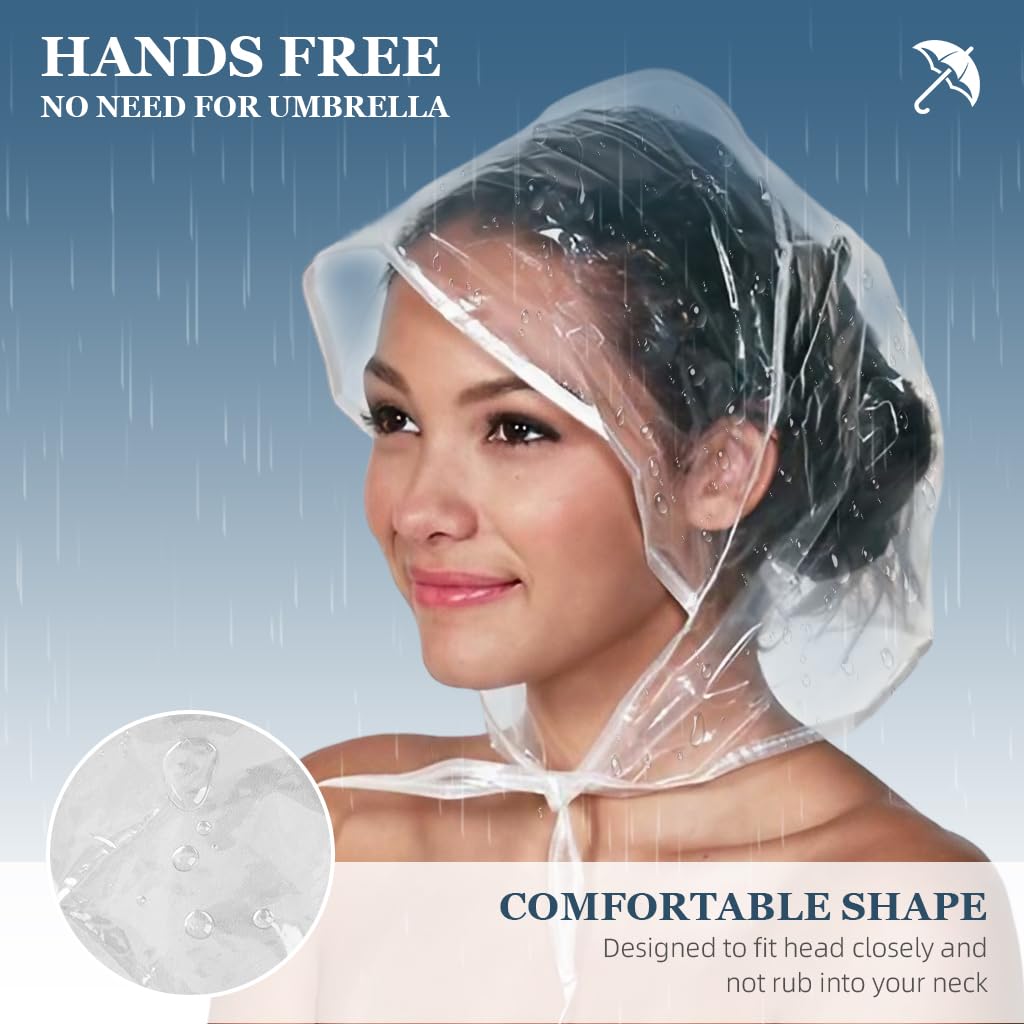 PALAY 6pcs Women Rain Bonnet Wide Brim Rain Cap Easy Tie-up Rain Cap Head Wrap Cover Transparent Rainproof PE Portable Rain Cap Rain Hat