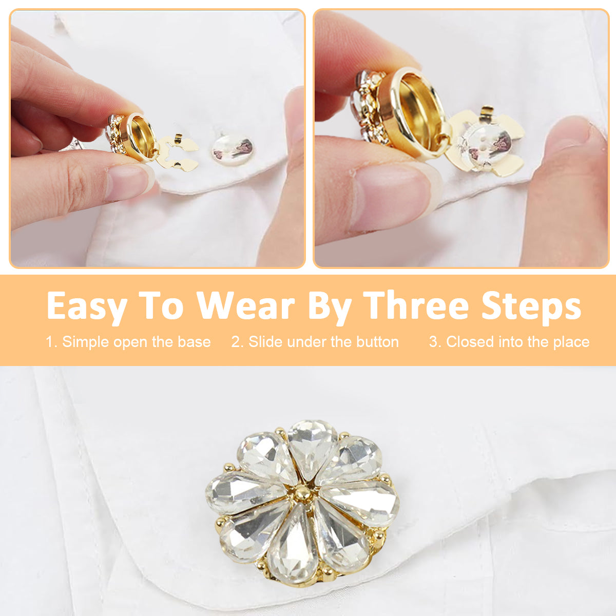 SANNIDHI 2Pcs Shirt's Button Charm Brooch Charm Button Up Garment Charm Floral Rhinestone Charm Snap-on Button Charm