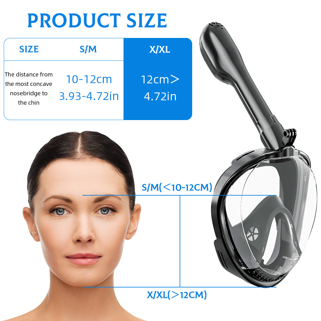 Proberos Adult Snorkel Mask, 180° Wide Angle View Anti-Fog Snorkling Face Mask with Drain Valve, Detachable Breathing Tube Design Full Face Snorkeling Mask Diving Gear with Camera Mount, L/XL