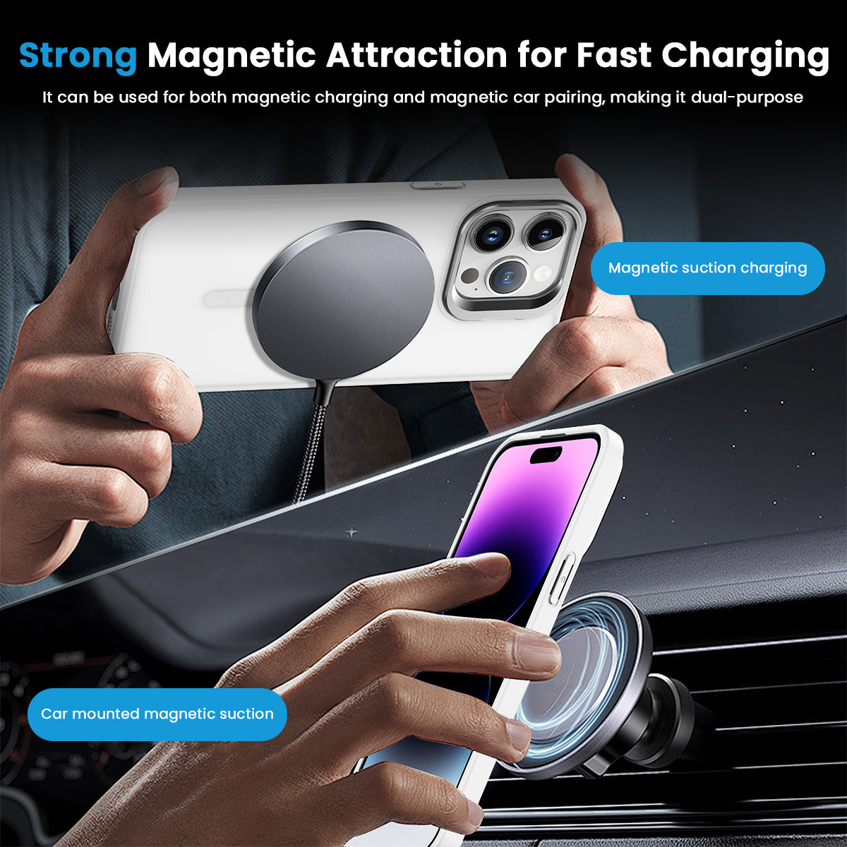 ZORBES Phone Case for Phone 16 Pro Sleek White TPU Matte Phone Case with Lanyard 2 in 1 Magnetic Lens Protector Frame Design, Magnetic Phone Case for Mag safe Support Wireless Charging