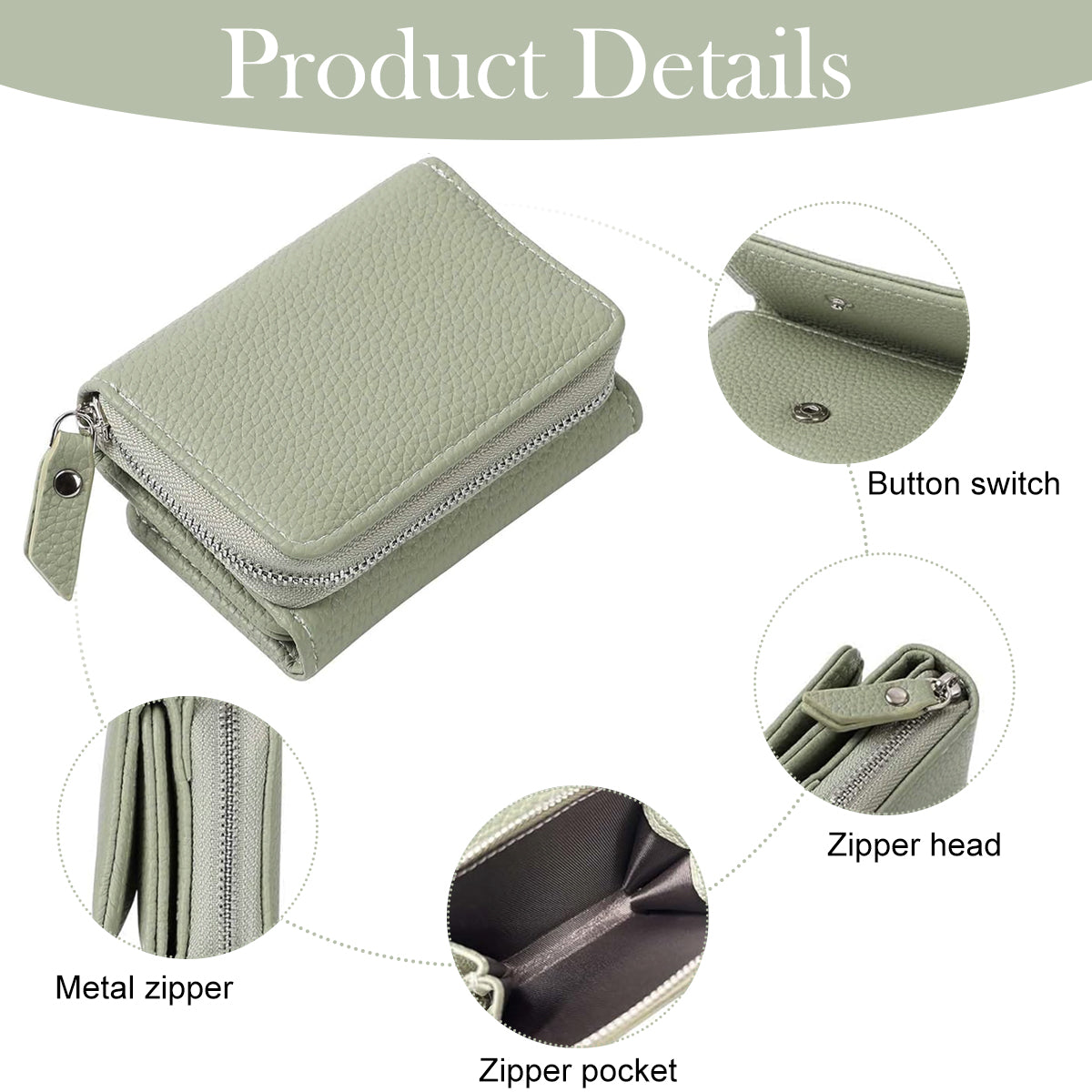 PALAY Women Small Leather Purse Women Purse Mini Card Bag Fashion PU Multi Compartments Coin Bag Cash Bag, 10x8x4cm