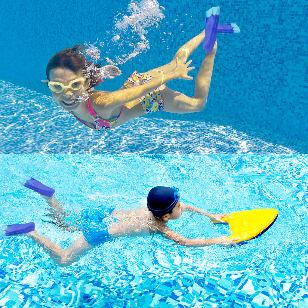 Proberos Kids Swim Fins, Short Kids Fins Silicone Pool Swimming Flippers Beginners Swim Fins for Kicking Skill Improvement and Pool Lap Swimming Training for Girls Boys, XXS, 36.5x19.5cm