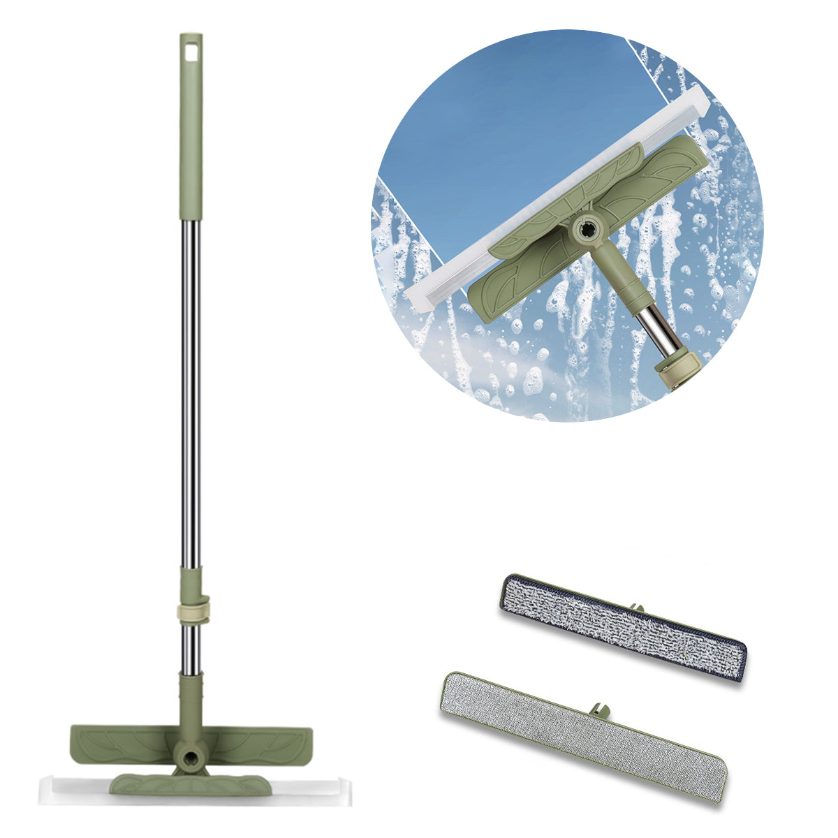 HASTHIP Window Squeegee Cleaner 4 In 1 Retractable Cleaning Tool with 2 Brushes Attachment 180 Degree Flexible Window Squeegee Tool Floor Cleaning Tool Multipurpose Cleaning Tool for Window, Floor