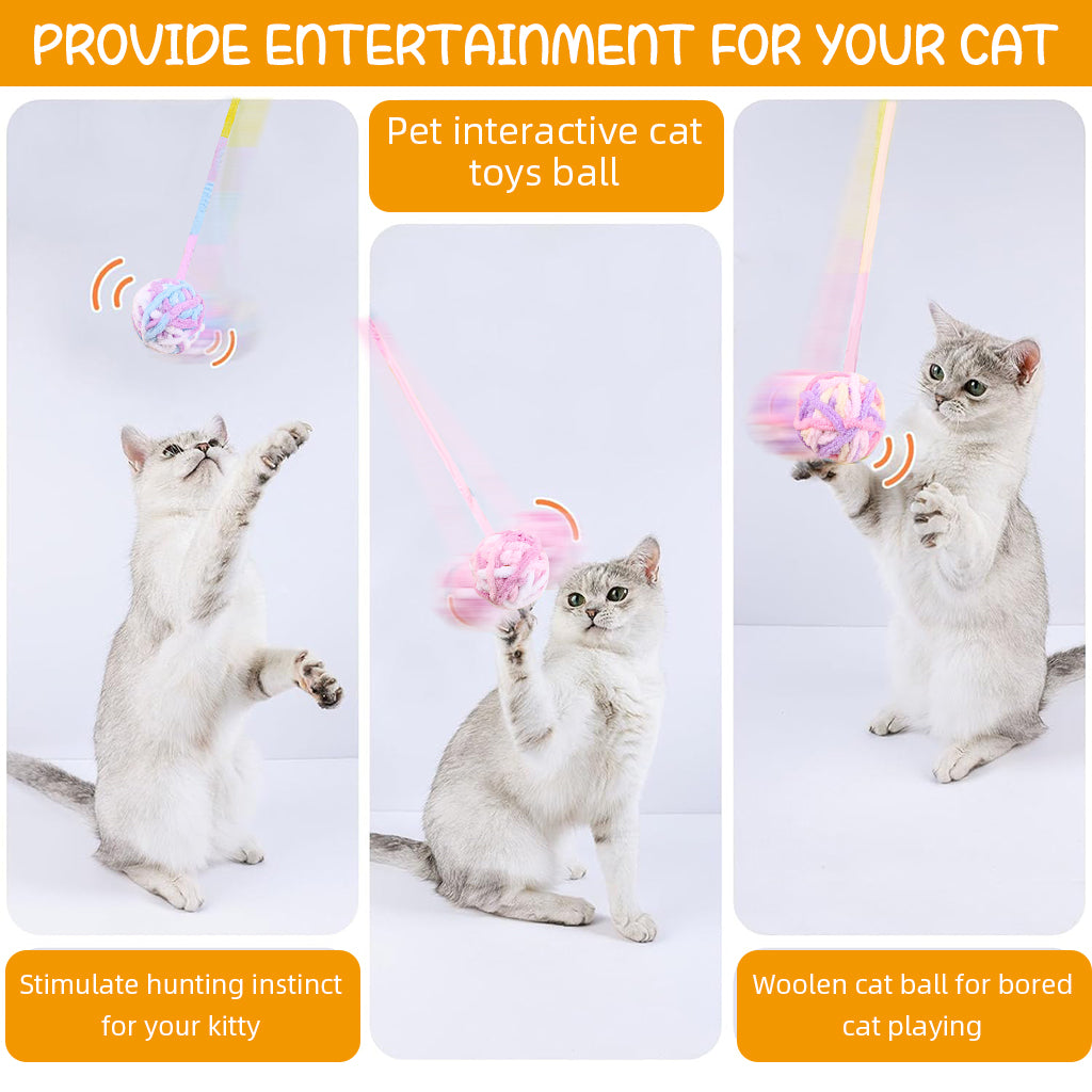 Qpets Plush Cat Ball Toys, Rattling Cat Teasing Toys with Built in Bell, Colorful Woolen Ball Toy Sound Toys (3Pcs)