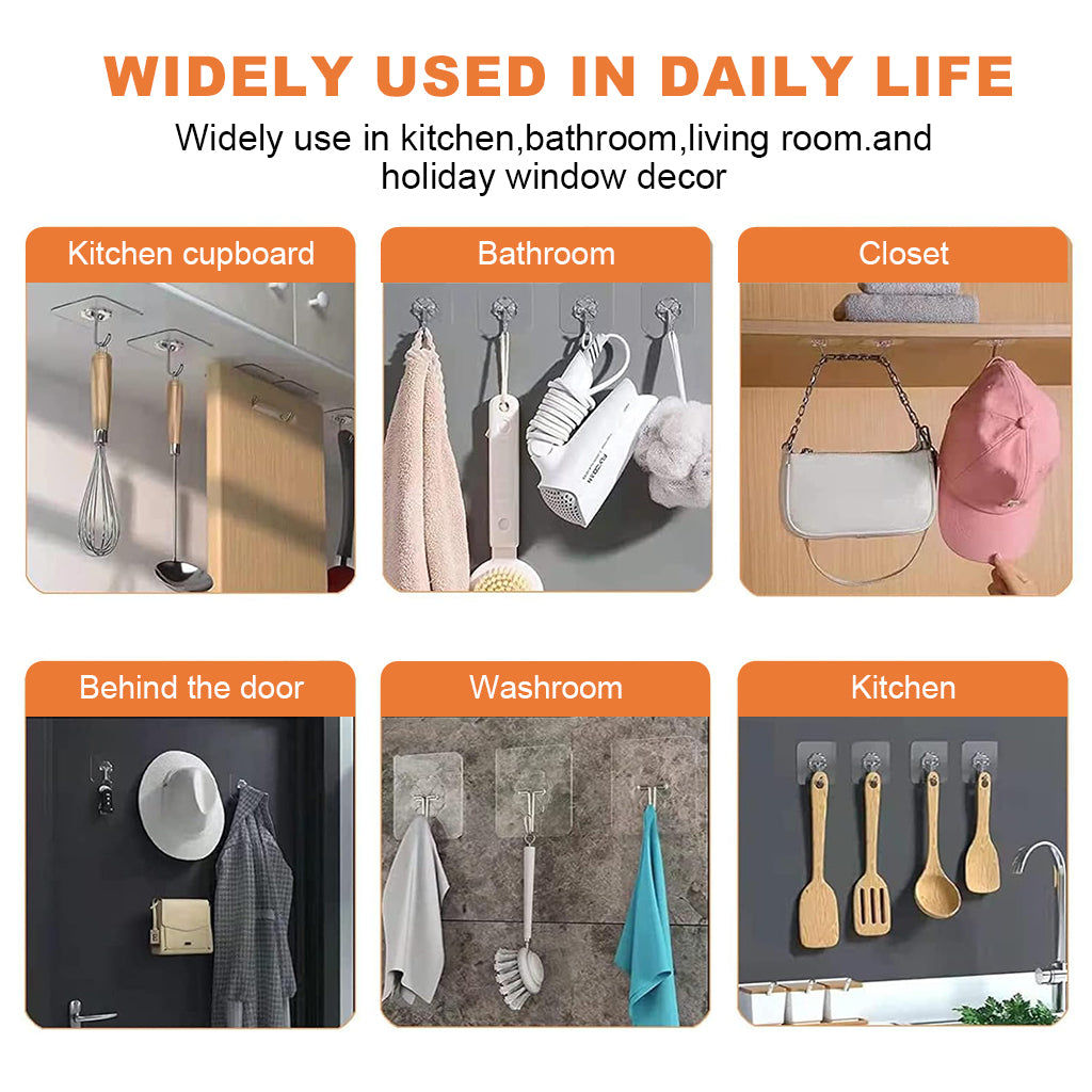 HASTHIP 10Pcs Wall Hooks Strong Acrylic Backing Glue Wall Hooks Self-Adhesive Wall Hooks for Bathroom, Kitchen Waterproof Ultra Adhesive Wall Hooks