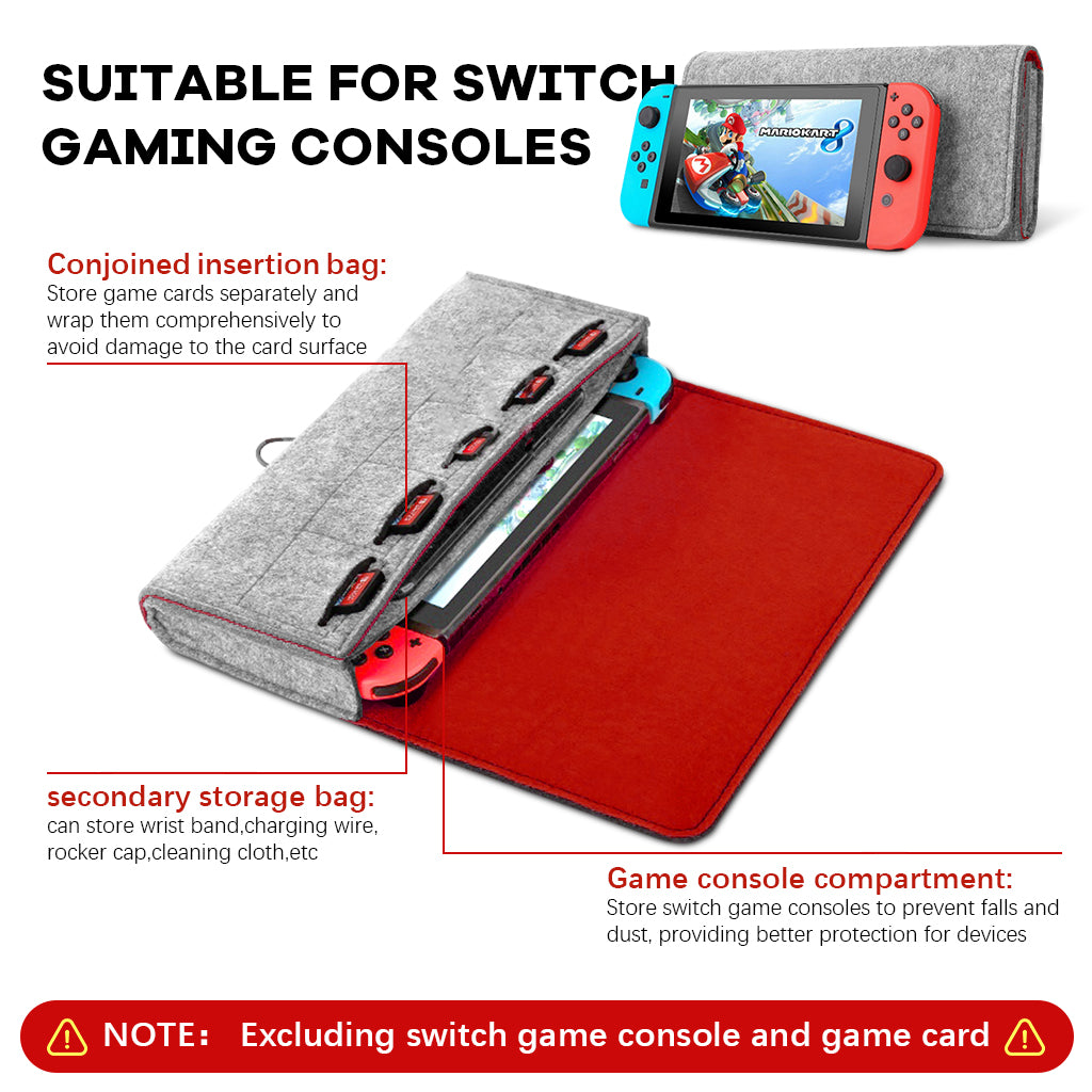 ZORBES Compatible with Switch Felt Storage Bag with 5 Game Card Slots Carry Bag for Switch Game Console Anti-scratch Protective Travel Accessory Bag for Switch, Grey, 22.5x12x3.5cm