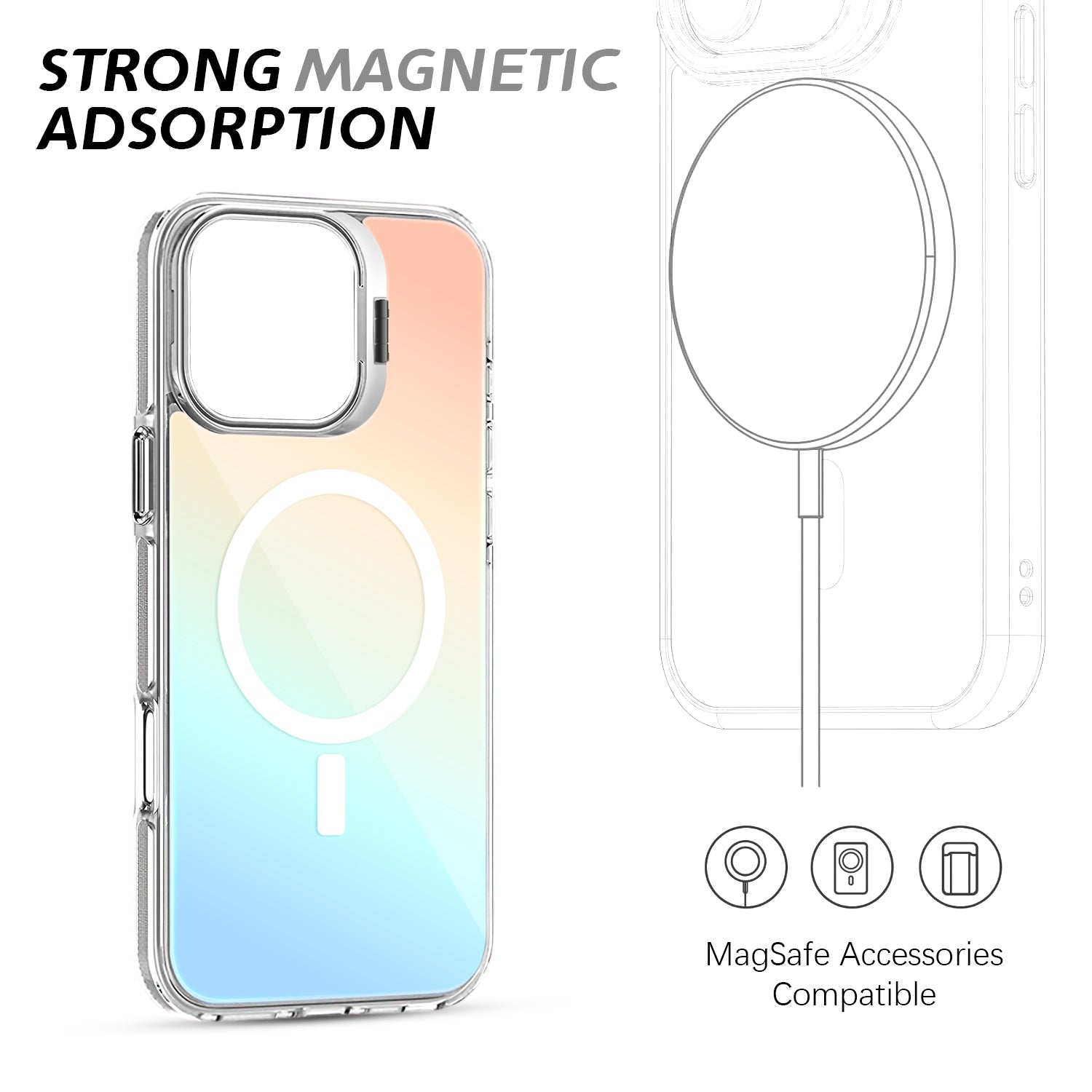 ZORBES Compatible with iPhone 16 Pro Phone Case with Nylon Lanyard for iPhone 16 Pro Support MagSafe Fashion Translucent Magnetic Phone Case with 2 in 1 Folding Camera Protective Frame Phone Holder