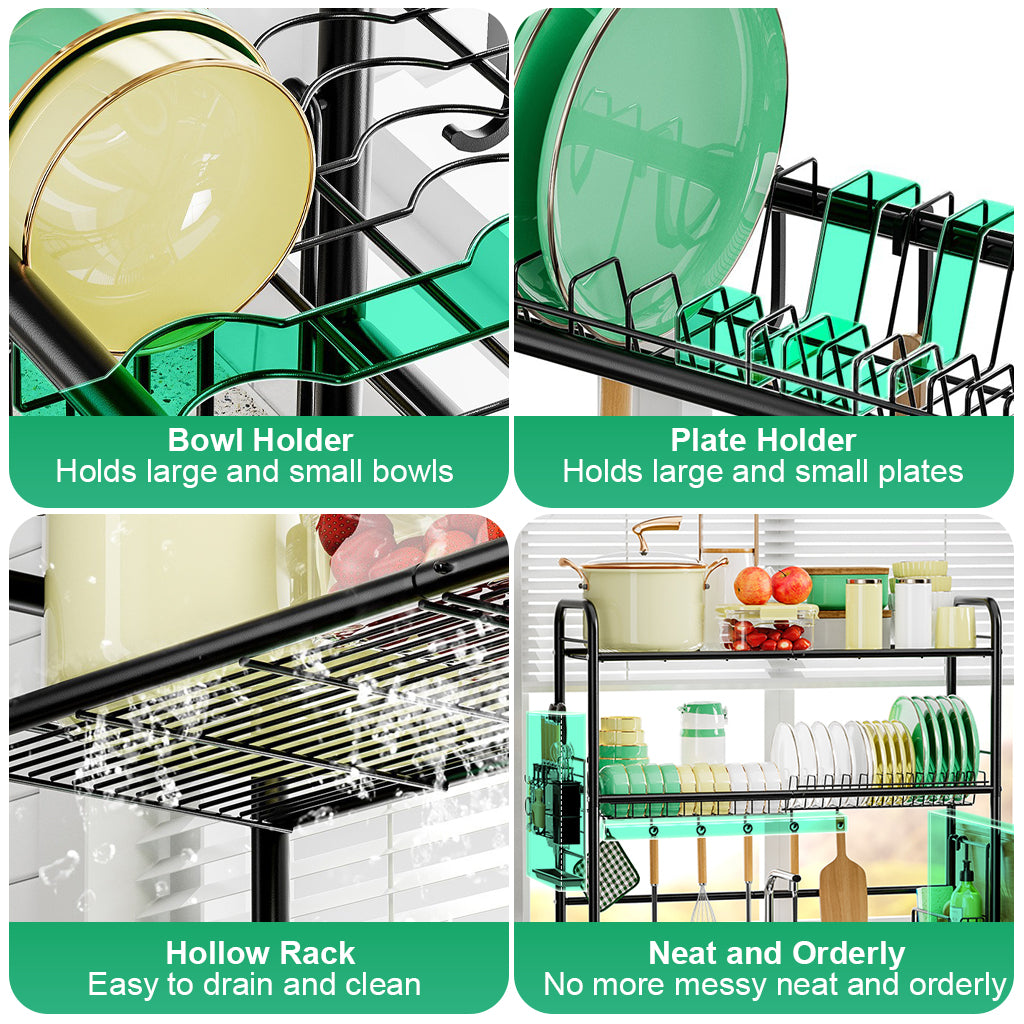 HASTHIP Kitchenware Storage Rack Stainless Steel Over The Sink Kitchen Organizer Double Layer Cup Holder Dish Drainer Rack Kitchen Organizer, 33.5x10x31.9inches