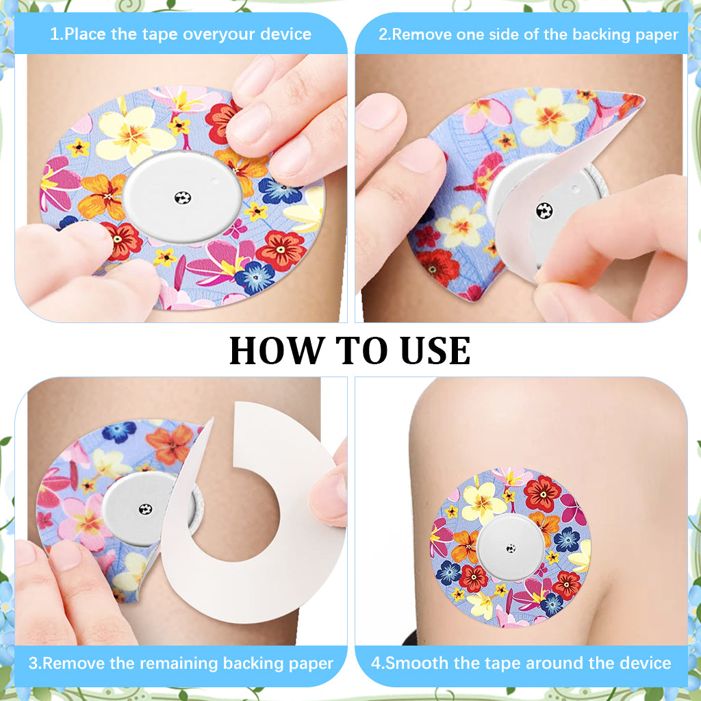 HANNEA 18Pcs Self Adhesive Patch Stickers for Freestyle Libre Sensor, Floral Print CGM Patch Tape, Non-woven Glucose Monitor CGM Patches Covers for Libre 3/2/1 Sensor