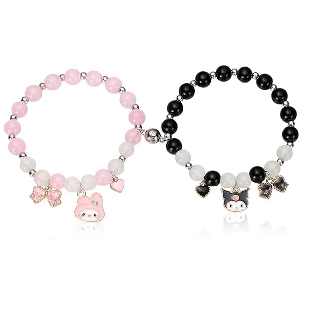 SANNIDHI 1 Pair Girls Friendship Bracelets Kuromi & Melody Bracelet Friendship Bracelet Fashion Cartoon Sanrio Bracelet for Girls Matching Kuromi Melody Bracelet Birthday Gift for Girls