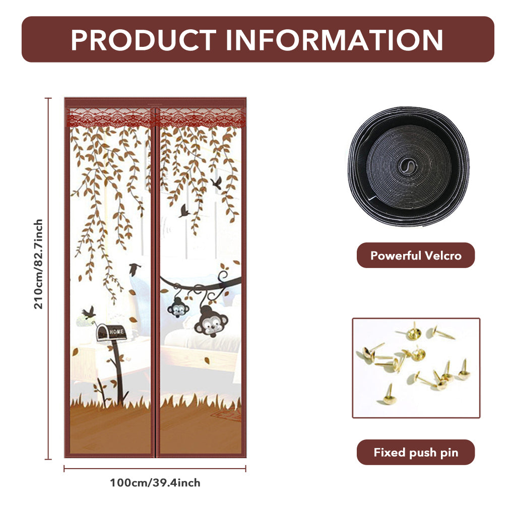 HASTHIP Screen Door Mesh 39.37x 82.68 Inches Fashion Cartoon Mesh Screen Door Mosquito Proof Self Sealing Door Room Partition Screen Removable Hook and Loop Mesh Screen Door