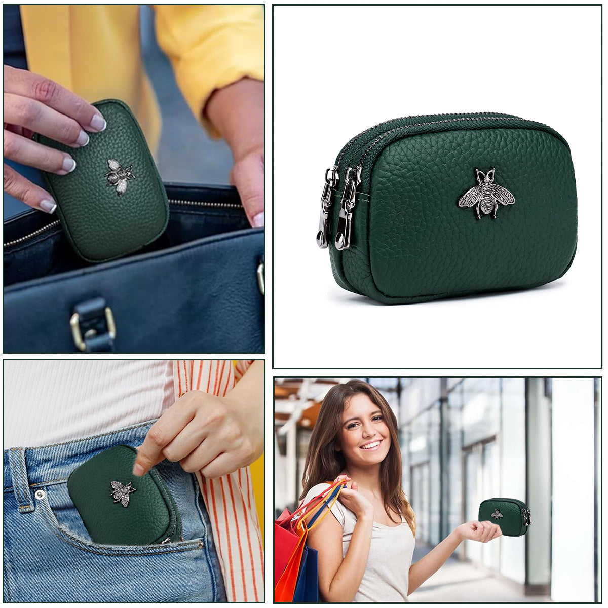 PALAY Women Coin Bag Utility Double Layer PU Small Bag Zipper Pouch Coin Bag Card Bag Purse Bag Cash Bag Birthday Gift Christmas Gift for Women, 11.5x4x7.5cm