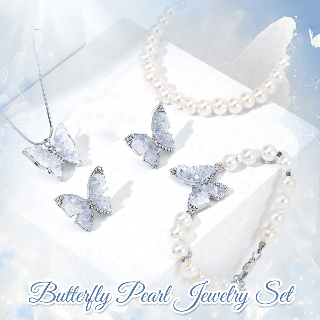 SANNIDHI Women Necklace Bracelet Jewellery Set Chic Butterfly Pearl Necklace Butterfly Ear Studs Bracelet Butterfly Manifestation Jewellery Set Jewellery Gift Set Christmas Gift for Women