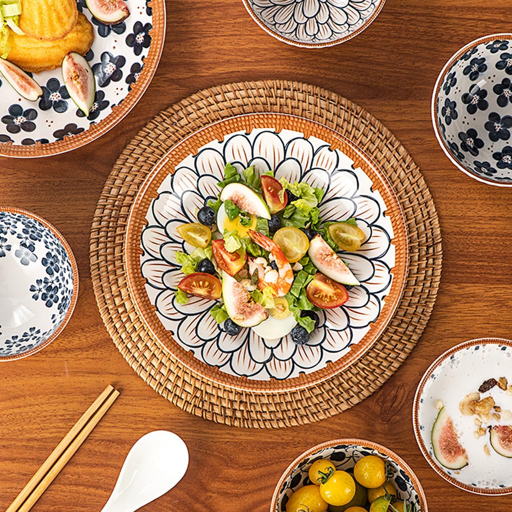 Supvox Ceramic Dinner Set Plates and Bowls Set for Kitchen, 6-Piece Dinnerware Sets Aesthetic Design Colored Glazes Porcelain Dinner Set Gifts Snacks Plates Dishes Plates, and Soup Bowls Set