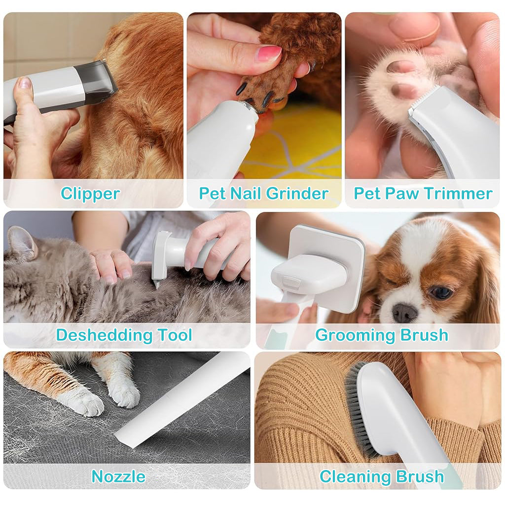 Qpets Dog Grooming Machine 7 in 1 Vacuum Dog Grooming Machine with 7 Interchangeable Heads, Dog Hair Trimmer, Shaver, Dog Nail Grinder, Hair Slicker Brush, Hair Duster Carry On Dog Grooming Machine