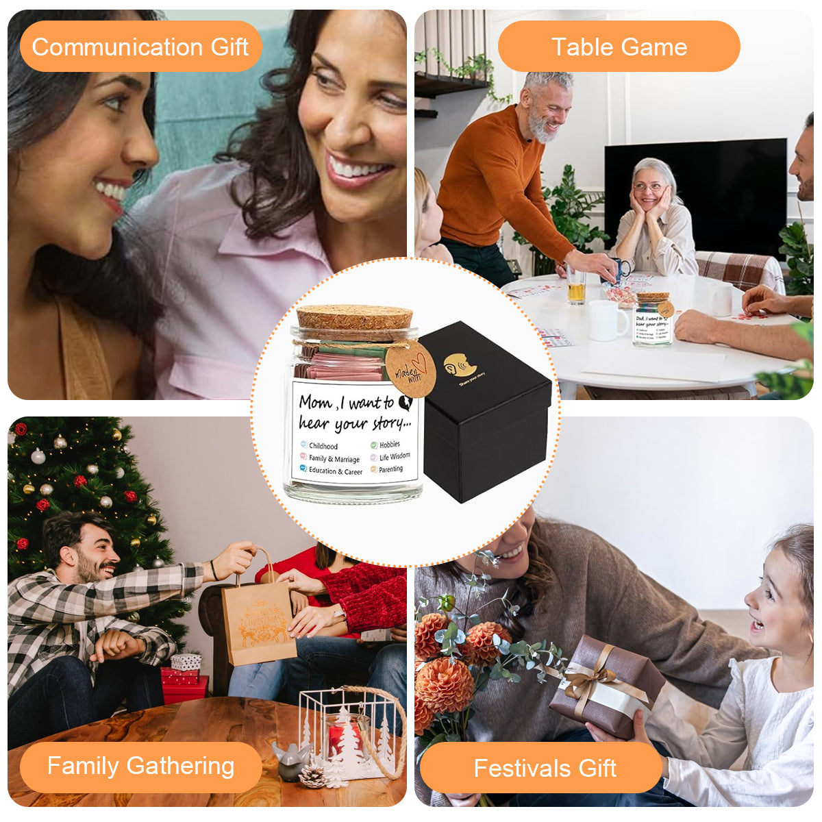 HASTHIP Mom, I Want to Hear Your Story Pop Quiz Jar for Mothers, A Mothers Chance To Share Her Life, Parent-Child Conversation Cards Family Interaction Game, Christmas Thanksgiving Activities