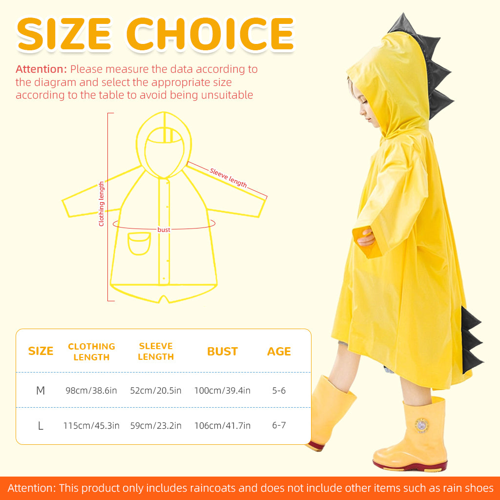 PATPAT Rain Jacket for Child Girls Boys Raincoat with Hat Knee-length Long Raincoat Cartoon Hooded Rain Coat PVC Yellow Rainproof Jacket for Kids Aged 5-7, M - Rainboots Not Included