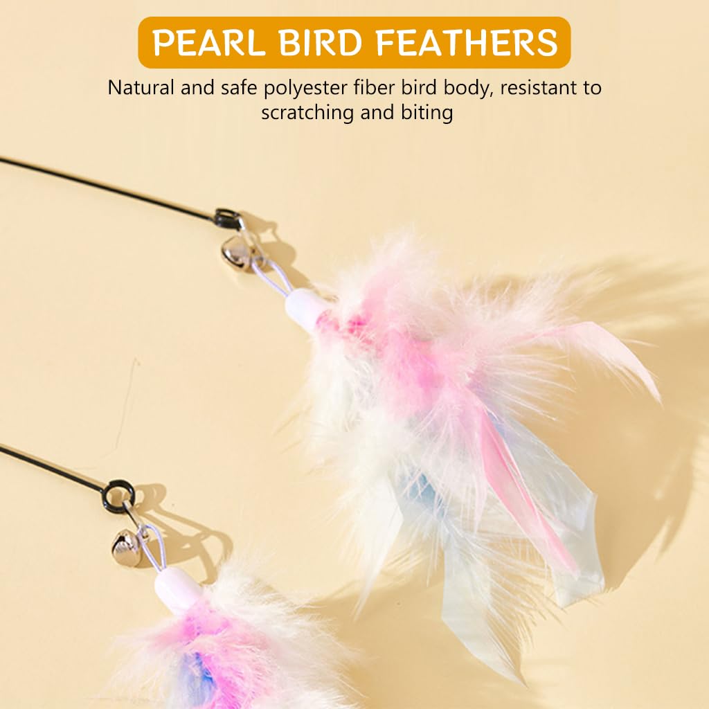 Qpets Cat Toy Cat Teaser Wand with Suction Cup Cute Flower Suction Base Floor Self-entertainment Cat Teaser Toy with Color Feather Charm Cat Toy Interactive Cat Toy Wand Kitten Toys for Indoor Cats