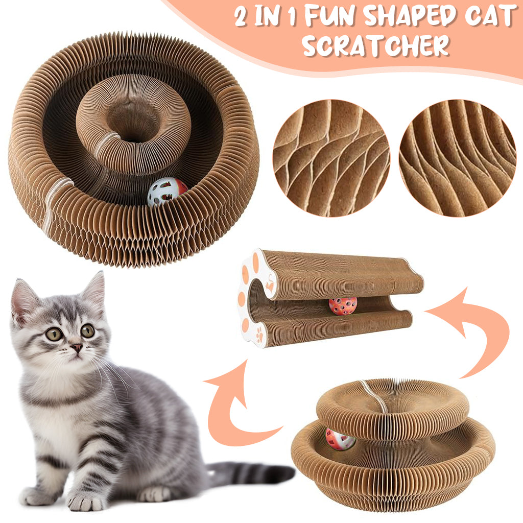 Qpets Cat Toy Folding Cat Scratching Board Toy Corrugated Hard Paper Transformable Cat Scratching Board with Magnetic Ends Space Saving Cat Scratching Toy