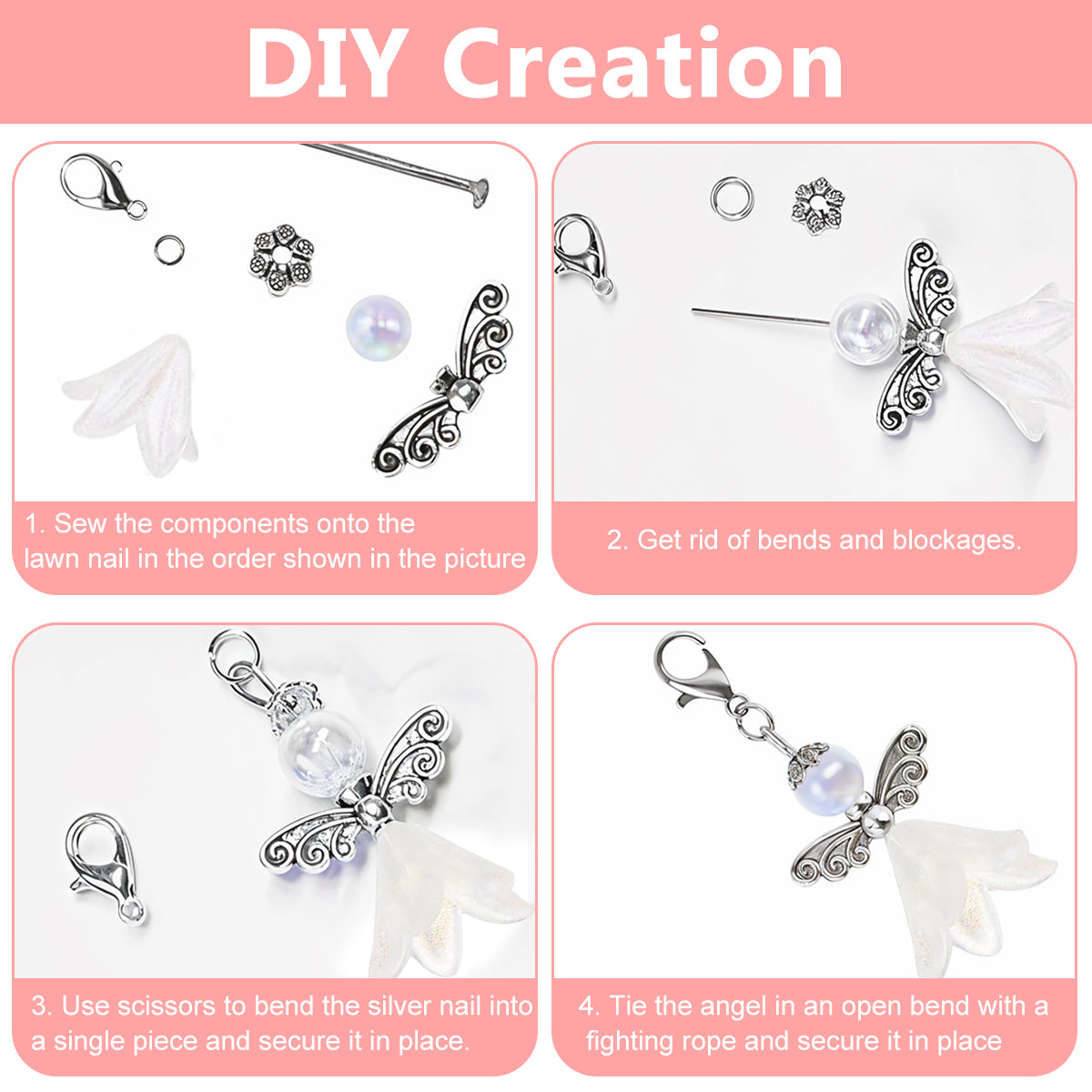 HASTHIP Set of 50Pcs Matched DIY Wings of Angle Charm Kit White Lily Flower Pearl Pearl Wings of Angle Charms Bag Charms Keychain Charms Gift Charms DIY Token Gift Components Accessories