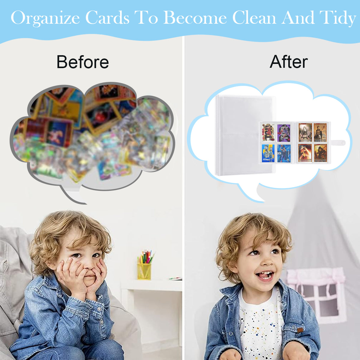 PATPAT 240Pcs Card Holder 3'' Trading Cards Organizer Holder Double Sided Transparent Trading Cards Book with Snap Button Closure Travel Collectable Game Trading Card Holder