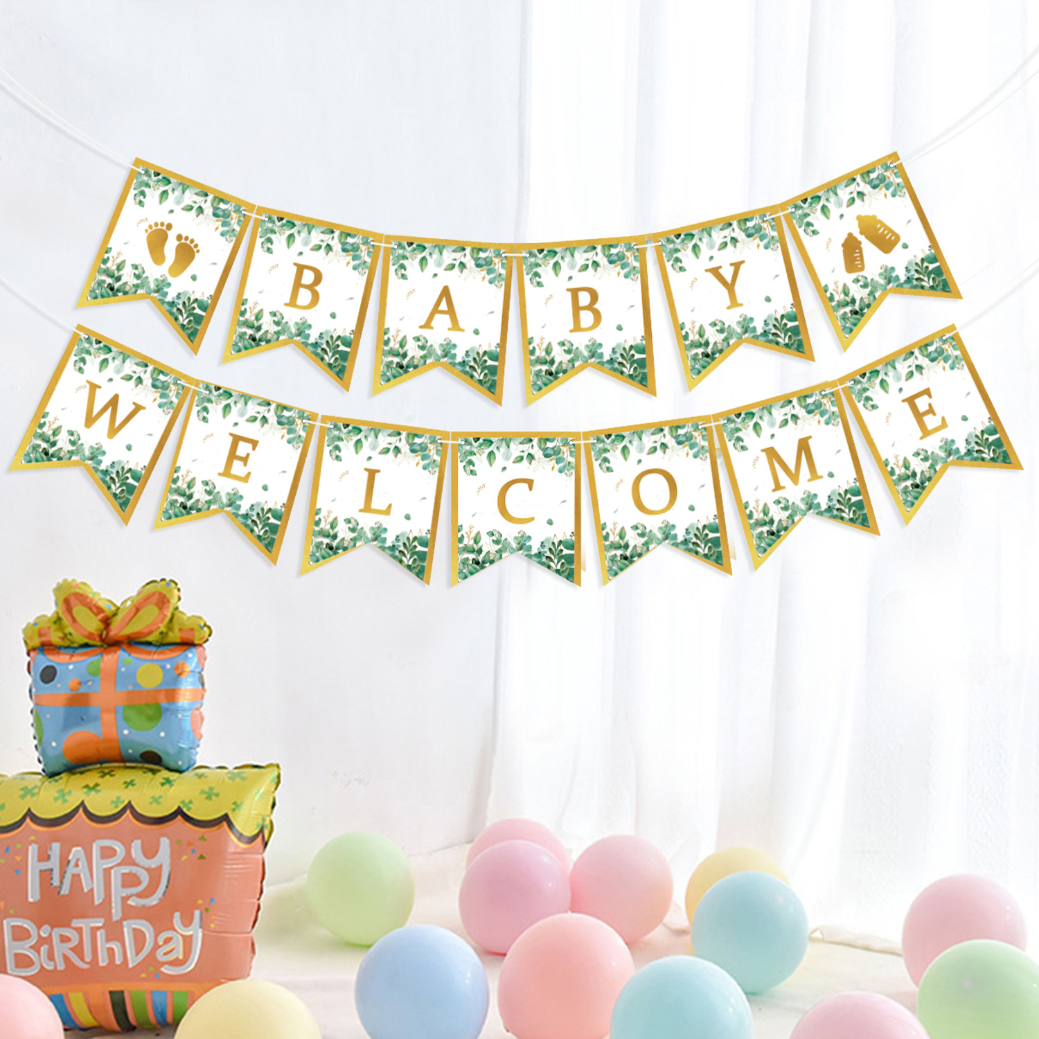 PATPAT Welcome Baby Decoration, Welcome Baby Girl Decoration Kit and Welcome Baby Boy Baby Shower Party Wall Decor Party Decorations - Golden Letter-Printing Baby Welcome Home Decoration Kit
