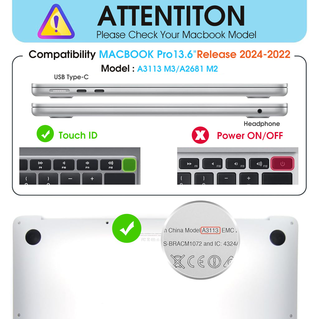 HASTHIP Laptop Case Cover for MacBook Air 13.6 inch 2022/2024 Sleek Rugged Protective Laptop Case with Riser Feet One-piece Snap-On Case Cover with Ventilation Back, Compatible with M2 A2681/M3 A3113