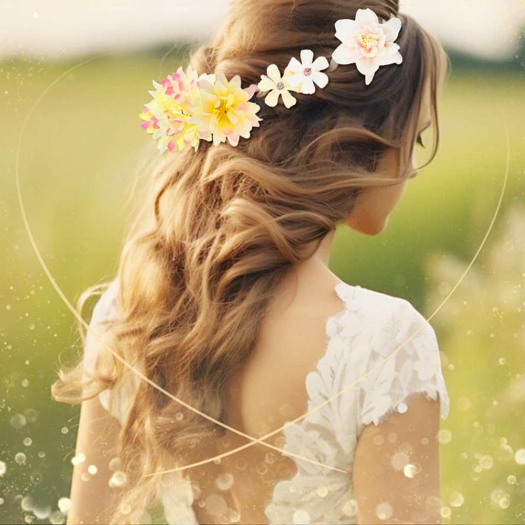 PALAY 12 Pieces Flower Hair Clip Rose Hair Clips Hair Barrettes for Women Flower Hair Accessories Boho Bride Claw Clip Hairpin Brooch Pin Headpiece for Girls